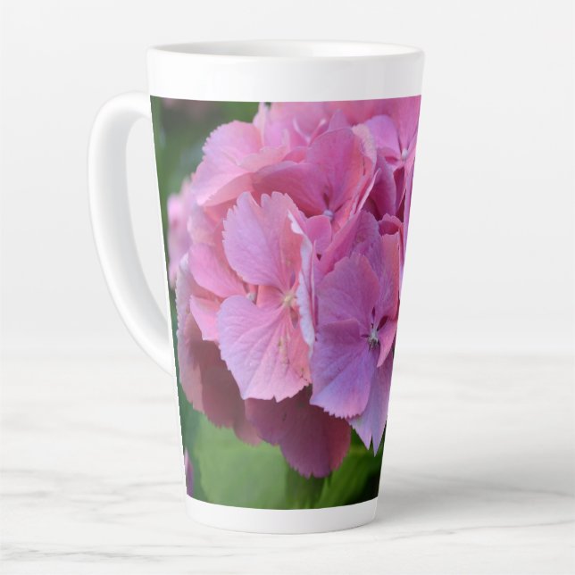 Caneca De Café Latte Pompom Rosa Hidrangea Hortensia Flor (Ângulo esquerdo)