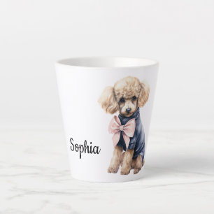 Caneca De Café Latte Poodle Chic em Rosa e Azul
