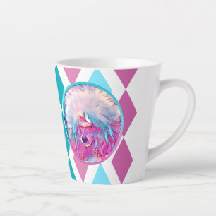 Caneca De Café Latte Poodle Pintado em Aqua e Teal Rosa