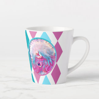 Caneca De Café Latte Poodle Pintado em Aqua e Teal Rosa