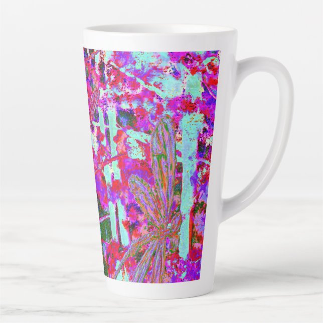 Caneca De Café Latte Pop Art Dragonflies em Lata Rosa (Direita)