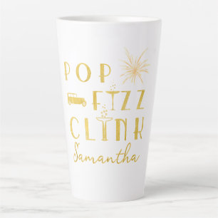 Caneca De Café Latte Pop Fizz Clink Tipografia Dourada Ano Novo Moderno