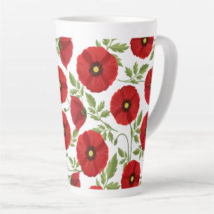 Caneca De Café Latte Poppy alegre Flores de Verão