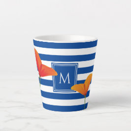 Caneca De Café Latte Poppy Blue Stripes Monograma