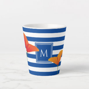 Caneca De Café Latte Poppy Blue Stripes Monograma