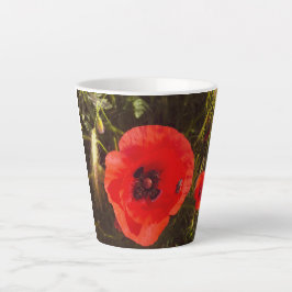 Caneca De Café Latte Poppy Latte Mug - Fantasy Vibrant Red Meadow