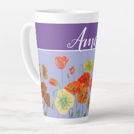 Caneca De Café Latte Poppy Poppies Lavanda vermelha pintura de arte rox