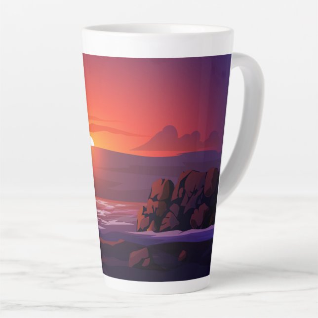 Caneca De Café Latte Pôr do sol na praia (Ângulo direito)