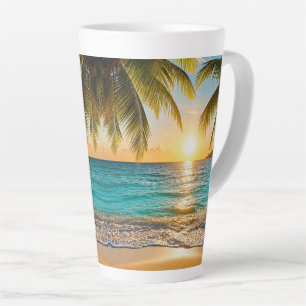 Caneca De Café Latte Pôr do Sol Tropical Palm Beach