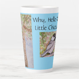 Caneca De Café Latte Por Que Olá Lá Pequeno Chickadee Azul