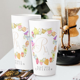 Caneca De Café Latte Potes de chá e coágulos Monograma