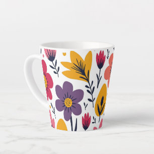 Caneca De Café Latte Prado Botânico de Flores Silvestres Coloridas da P