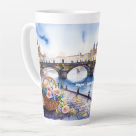 Caneca De Café Latte Praga - República Checa - Esquema de Aquarela |