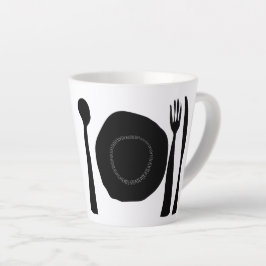Caneca De Café Latte Prata e Utensílios Pretos e Brancos