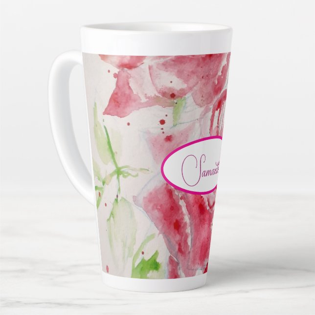 Caneca De Café Latte Prato de Papel com Estampa de Flores Rosa Vermelho (Ângulo esquerdo)