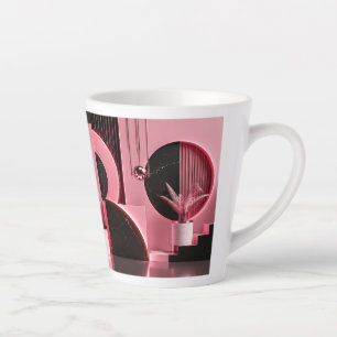 Caneca De Café Latte Presente com Design Geométrico Rosa e Preto Luxuos