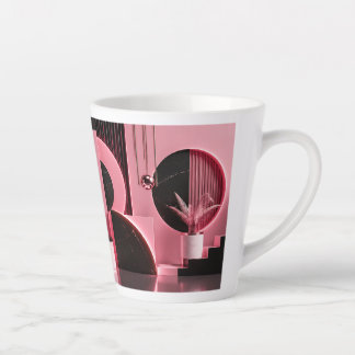 Caneca De Café Latte Presente com Design Geométrico Rosa e Preto Luxuos