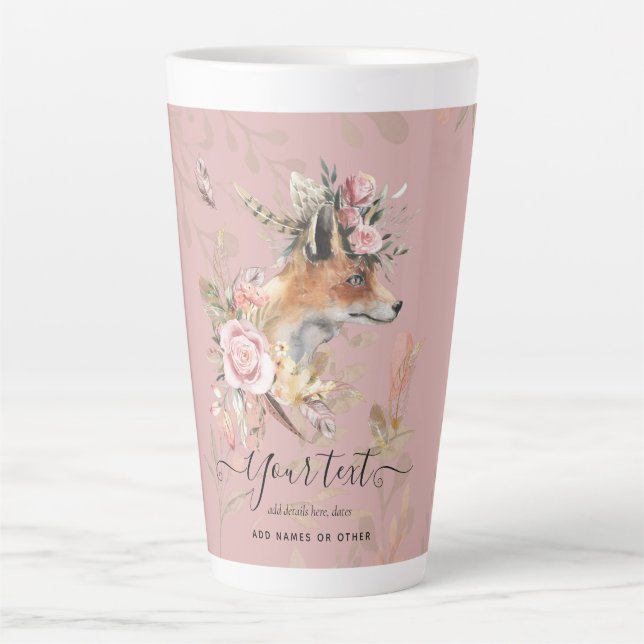 Caneca De Café Latte Presente comemorativa de Boho Fox, PERSONALIZADA (Frente)