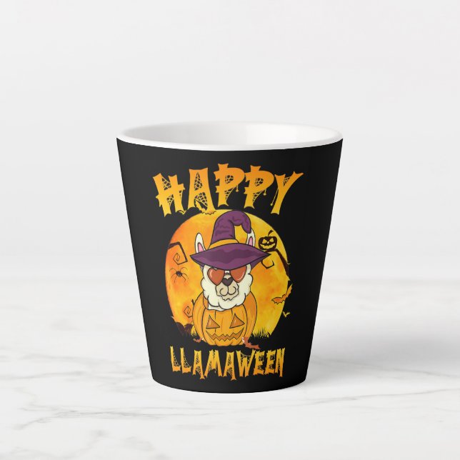 Caneca De Café Latte Presente de aranha | Aranha-Bruxa de Llama Feliz (Frente)