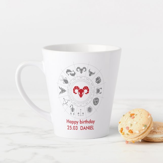 Caneca De Café Latte Presente de Aries Personalizados Zodiac Birthday (In Situ)