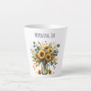 Caneca De Café Latte Presente de Campo Chic de Girassol