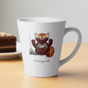 Caneca De Café Latte Presente de Ioga Professor Panda Vermelho Arte de