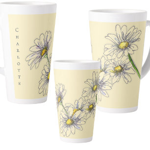 Caneca De Café Latte Presente de Natal de Margarida Floral Aquarela Boh
