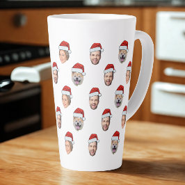 Caneca De Café Latte Presente de Natal de Santa Hat Personalizado Face 