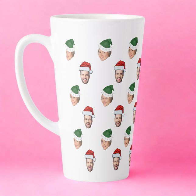 Caneca De Café Latte Presente de Natal de Santa Hat Personalizado Face  (Criador carregado)