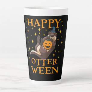Caneca De Café Latte Presente externo   Feliz Dia das Bruxas de Otter S