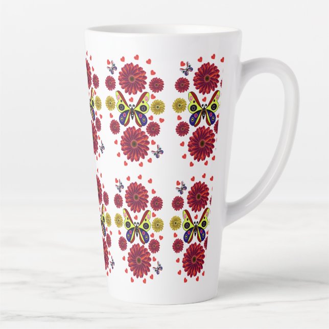 Caneca De Café Latte Presente Floral de Borboleta da Primavera Personal (Direita)
