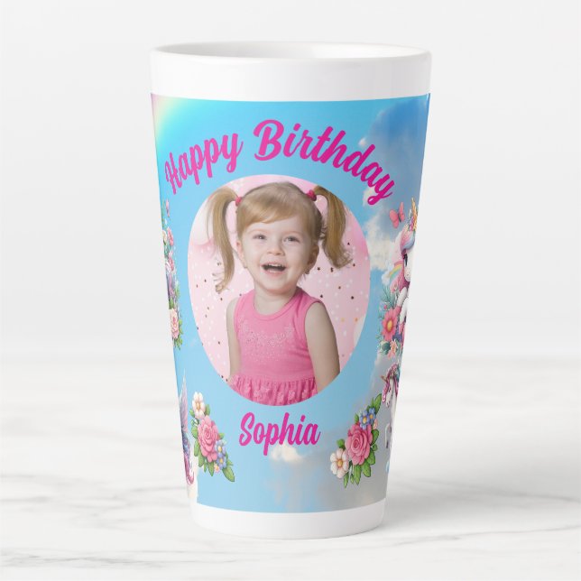 Caneca De Café Latte Presente Mágico de Aniversário para Meninas com Fo (Frente)