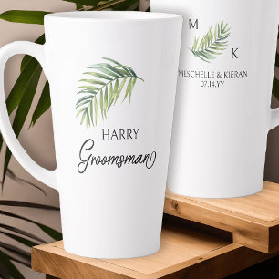 Caneca De Café Latte Presente para os Padrinhos de Casamento com Folha