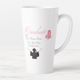 Caneca De Café Latte Presente Personalizado de Graduação Rosa, Nome Cus