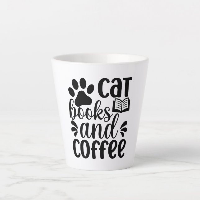 Caneca De Café Latte Presente Simples para Amantes de Gatos, Livros e C (Frente)