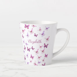 Caneca De Café Latte Pretty Pink Butterflies Custom Name