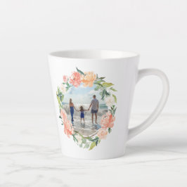 Caneca De Café Latte Primavera Blush Peach Watercolor Foto Floral Wreat