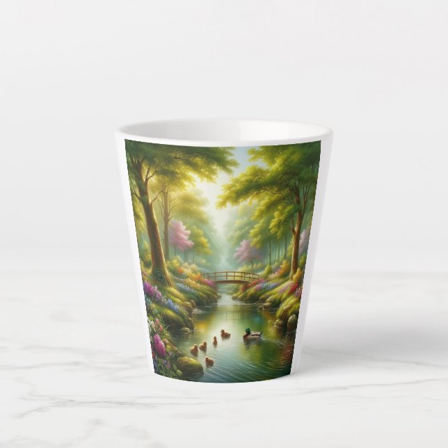 Caneca De Café Latte Primavera com patos/flores (Frente)