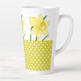 Caneca De Café Latte Primavera Daffodil Flower com Polka-Pontos Amarelo