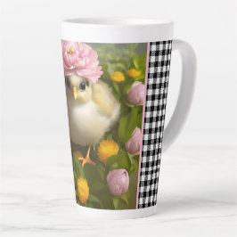 Caneca De Café Latte Primavera de Pintinhos e flores