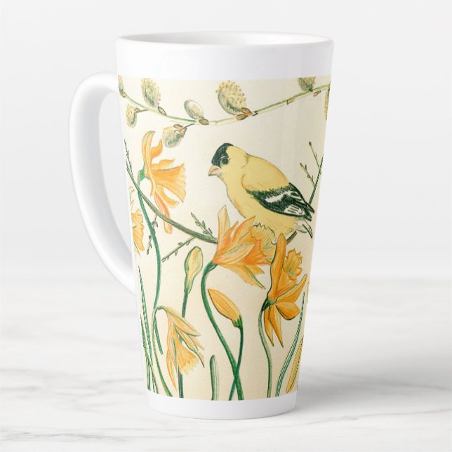Caneca De Café Latte Primavera Goldfinch Latte Mug (Ângulo esquerdo)