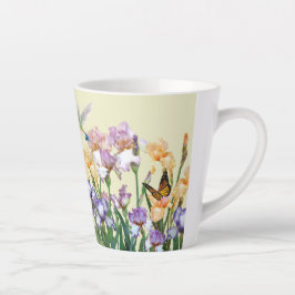 Caneca De Café Latte Primavera Irisa Jardim do Hummingbird e Borboleta