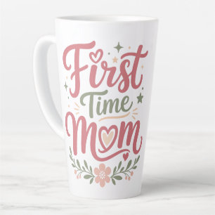 Caneca De Café Latte Primeira Mãe Fofa Floral Design de Maternidade
