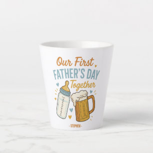 Caneca De Café Latte Primeiro Dia do Pai Juntos - Beer & Baby Bottle