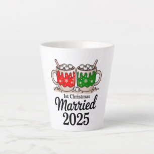 Caneca De Café Latte Primeiro Natal Casados 2025   Chocolate Quente Fof