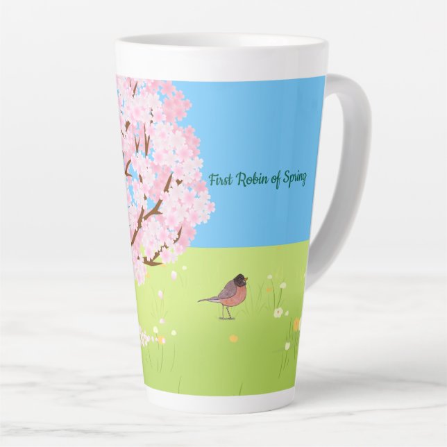 Caneca De Café Latte Primeiro Robin da Primavera  (Ângulo direito)