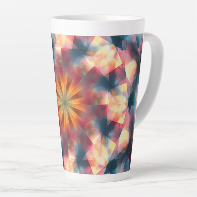 Caneca De Café Latte Prismático Caleidoscópico Psicodélico Mandala (Ângulo direito)