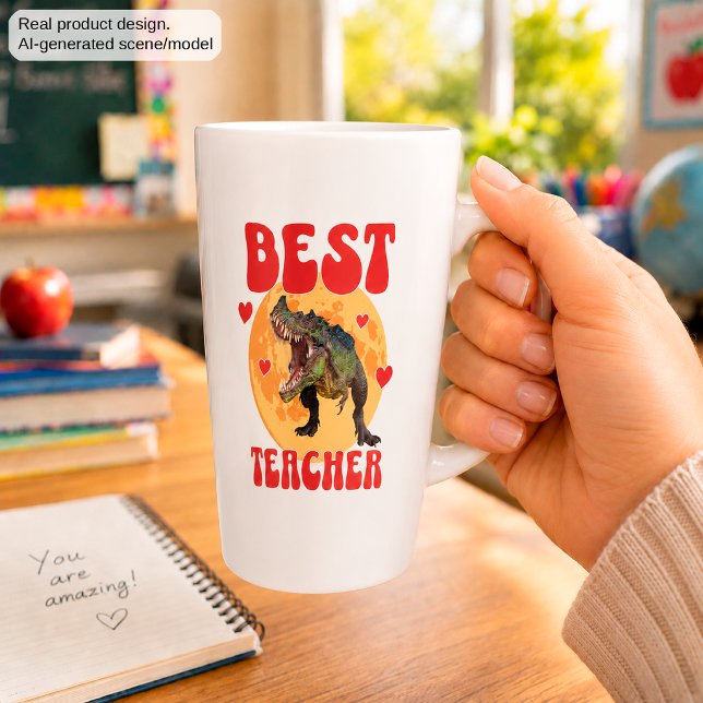 Caneca De Café Latte Professor Dinossauro Engraçado Melhor (Criador carregado)