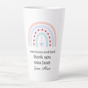 Caneca De Café Latte Professor Personalizado Natal Corações Rosa Arco-Í