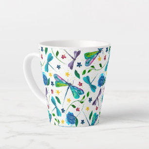 Caneca De Café Latte Projetista de Jardim de Libélula com Aquarela